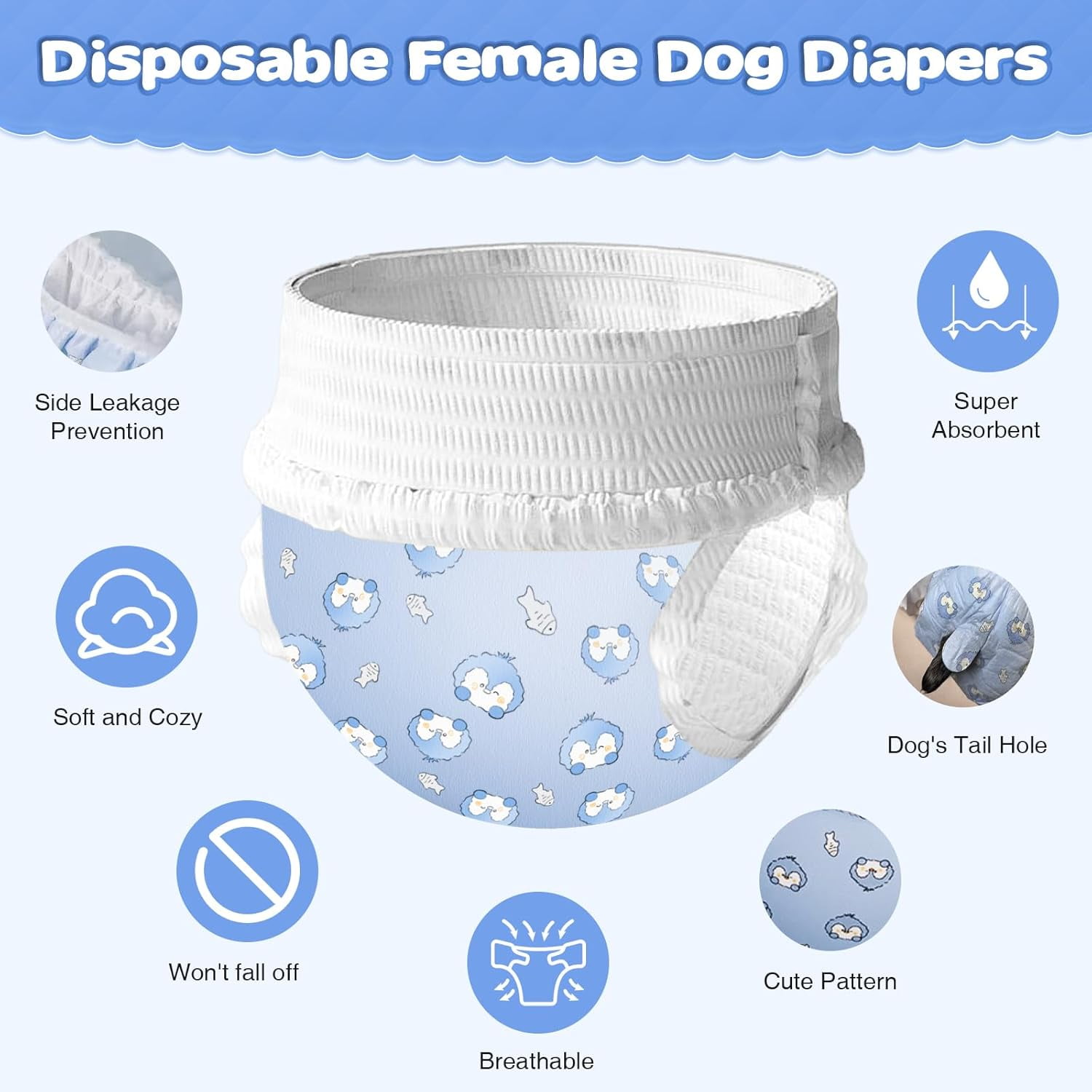 Tingzi Dog Diapers Female, 10 Count Disposable Stretchy Diapers for Female Dog, Pulled Up Diaper for Dogs, Super Absorbent Leak-Proof Puppy Diapers for Doggy in Heat Period