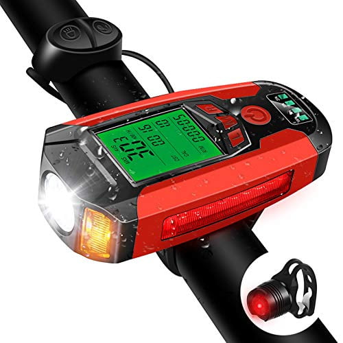 Details about   USB Rechargeable Bike Front and Tail Light Set with Loud Bike Bell &Speedometer 
