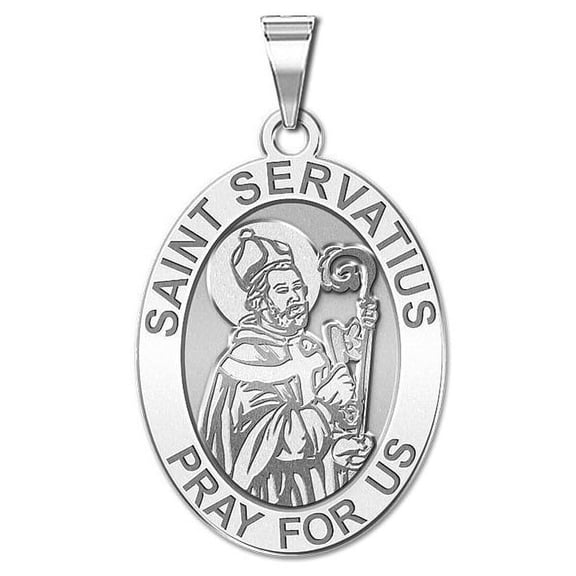 PicturesOnGold.com Saint Servatius OVAL Religious Medal Female Adult - 1/2 x 2/3″ Size of Dime, Solid 14K White Gold