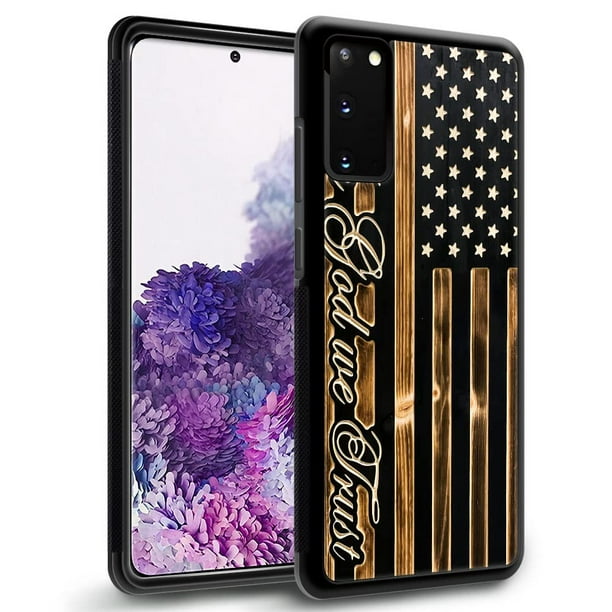 Daizag Compatible Con Funda Samsung Galaxy S20 Fe Protección Integral A Prueba De Golpes Anti-Arañazos Fundas De Tpu Para Hombre Mujer-Dios We Trust Diseño De Bandera Americana De Grano De Madera