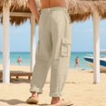 thumbnail image 5 of Men'S Linen Pants Casual Cargo Pants Elastic Drawstring Waist Straight Wide Leg Summer Yoga Beach Pant With Pockets, 5 of 8
