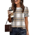 thumbnail image 5 of Enridrech Womens Plaid Shirt Comfort Casual Loose Crew Neck Tees Top Ruffle Short Sleeve Tee Shirts Tops for Women, 5 of 6