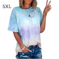 thumbnail image 1 of Camiseta de mujer, cuello redondo, manga corta, blusa con estampado tie-dye, azul cielo, 5XL Sweethay AP002435-20, 1 of 6