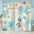 thumbnail image 2 of Nautical Coastal Shower Curtain, Beach Theme Shower Curtain Set for Bathroom, Vintage Sea Shell Turtle Fabric Shower Curtain Restroom Bathtub Decor Accessories with Hooks 72X 75 inch, 2 of 5