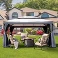 thumbnail image 4 of 13 x 10 FT Patio Gazebo Tent, Double Tiers Polyester Canopy Top Water-Resistant Anti-UV Shelter Sun Shade with Mesh Netting, Grey, 4 of 9
