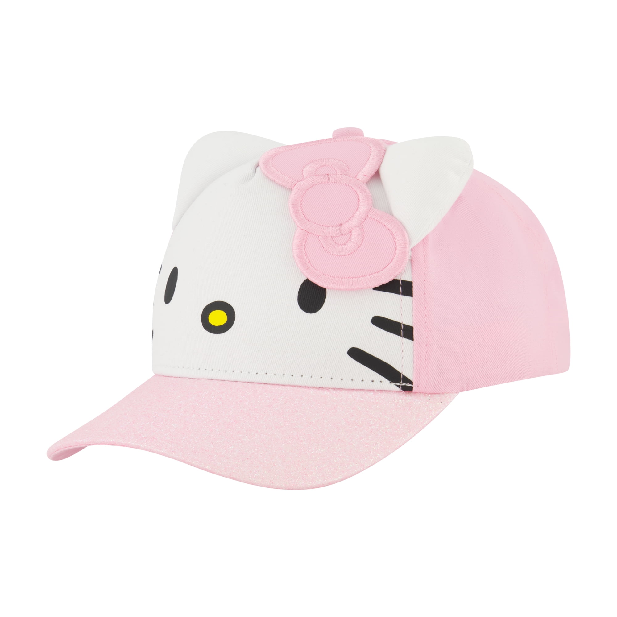 Hello Kitty Girls Character Cosplay Hat with 3D Ears, Pink Sparkles/White, One Size Fits Most