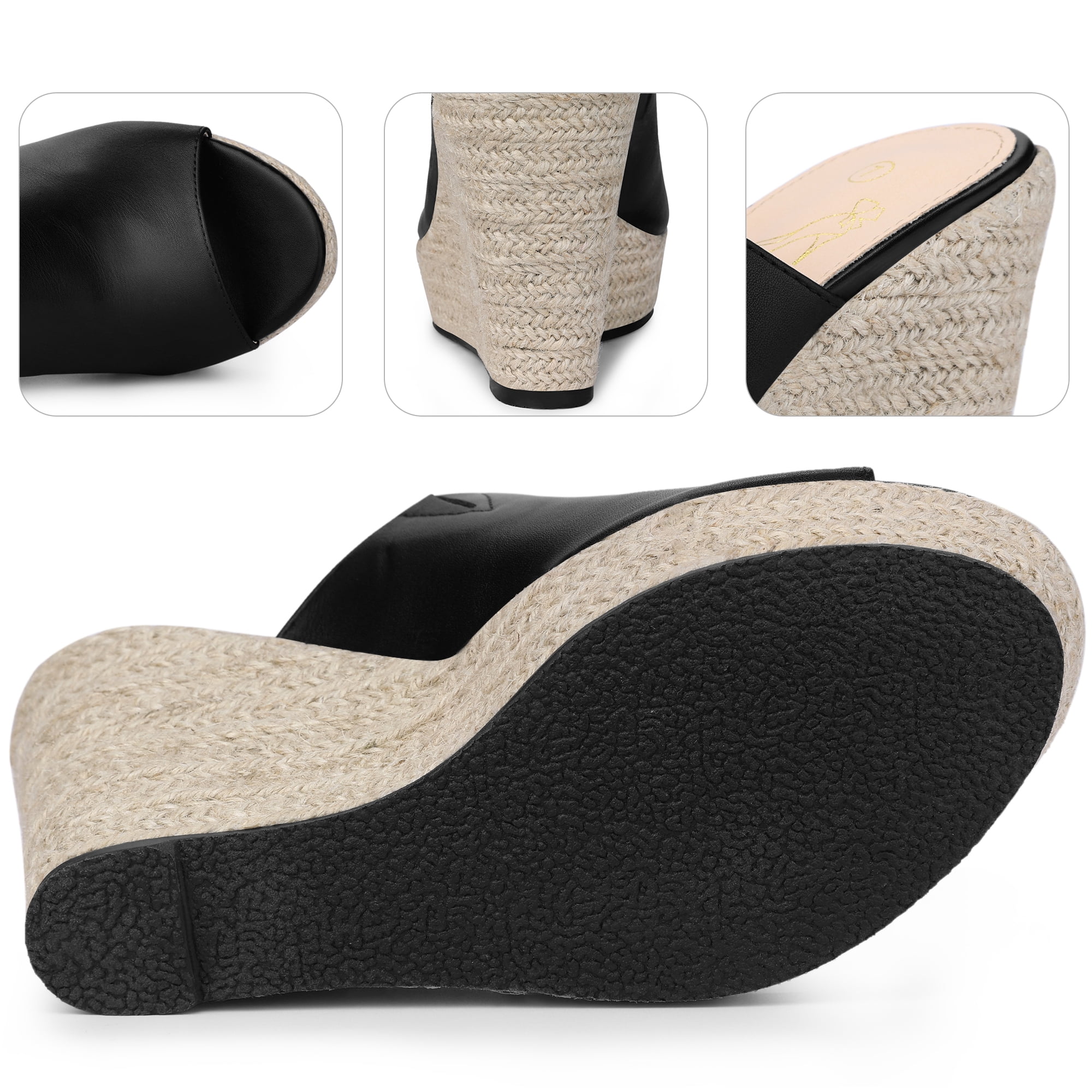 DARING DIVA Women's Open Toe Espadrille Wedge Heel Platform Slide Sandal Black 9