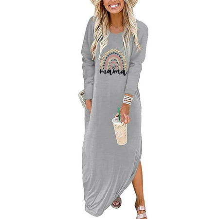 

Rejlun Women Rainbow Pajamas Dresses With Pockets Leopard Nightdress Party Nightgown Dress Light Gray M