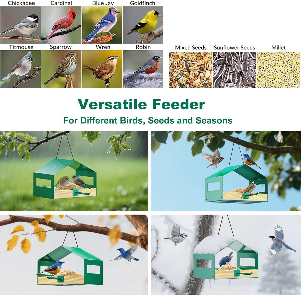 FANHAO Metal Bird Feeder for Outdoors Hanging, Wild Bird Feeder with Rust-Resistant Mesh, Weatherproof