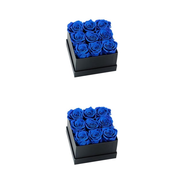 Bearachild Rosa preservada Flor eterna Material inmortal Ramo Coloreado Autoensamblaje Regalo de cumpleaños Acción de gracias Cabezas negras Azul negro 9 cabezas 2Conjunto