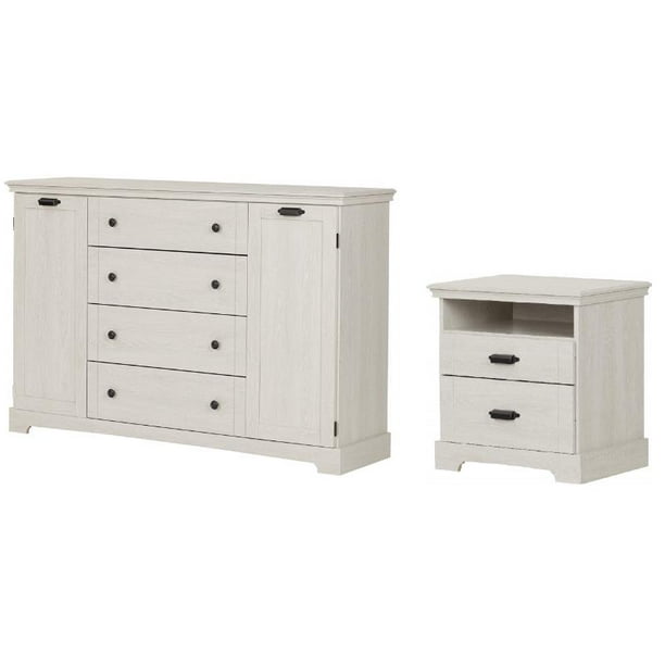 2 Drawer Nightstand And Double Dresser With 2 Cabinet Doors Set In Winter Oak Walmart Com Walmart Com