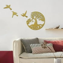 Tree of Life Metal Wall Art Decor Steel Tree and Birds Wall Hanging Decor for Bedroom Living Room Dorm Gold Color