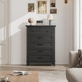 thumbnail image 3 of Commode à 5 Tiroirs pour Chambre, Commode Verticale de 41,3 Po de Hauteur avec Grand Rangement, Coffre de Garde-Robe Autoportant en Bois pour Chambre, Salon, Noir, 3 of 7