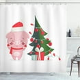 thumbnail image 1 of Ambesonne Christmas Shower Curtain, Happy Pig with Xmas Tree, 69"Wx84"L, White and Multicolor, 1 of 3