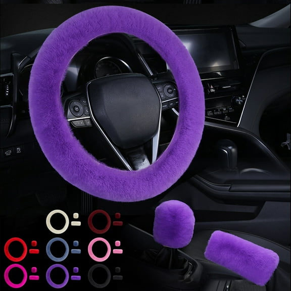 Imitation Wool Steering Wheel Cover Set | Warm Fuzzy Car Handle Covers 14.96in | Multicolor, Elastic Fit, Breathable & Sweat Resistant, Winter Driving Comfort