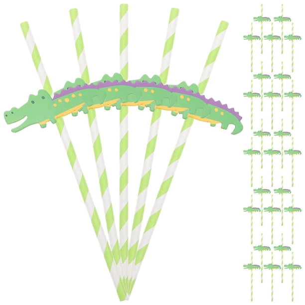 300Pcs Paper Drinking Straws Crocodile Cartoon Shape for Family Relaxation Graduation Celebration and Baby Showers