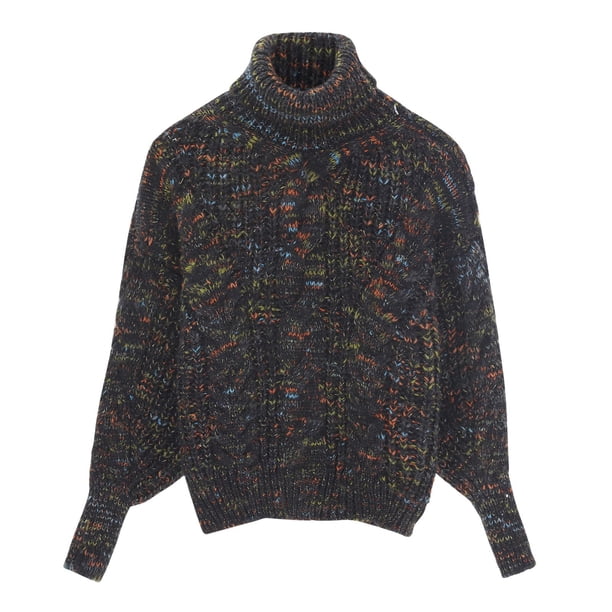 Gibobby SuéTer Para Invierno Mujer de punto de manga larga con cuello y flores de colores mezclados para mujer de otoño e invierno(A,Talla única)