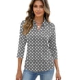 thumbnail image 4 of Garbnen Womens Polo Shirts 3/4 Sleeve Polka Dot Lapel Collar Womens V Neck Tops Business Fitted Tunics Tops for Women with Front Pocket, 4 of 5