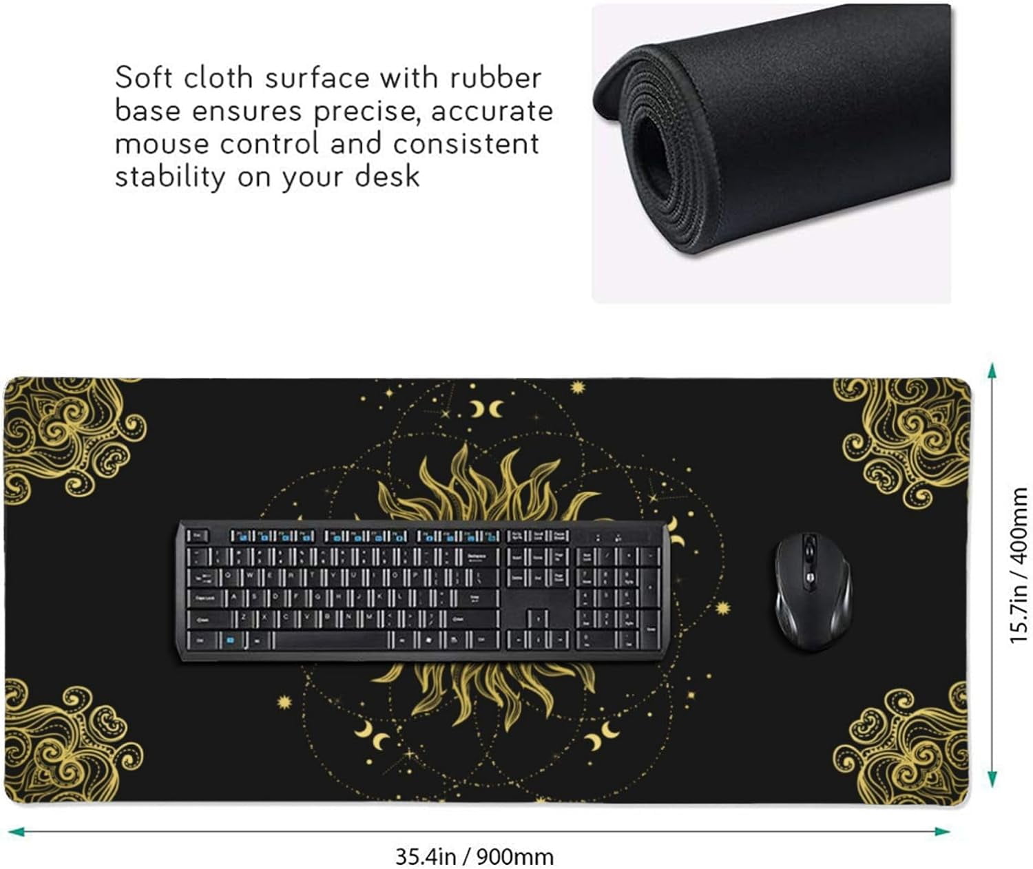 Gaming Mouse Pad Large Desk Mat,Desk Pad Extended Keyboard Pad,Anti-Slip Rubber Base Mouse Pad for Women Girls Work,Game,Office,Home 35.4"X15.7",Celestial Sun