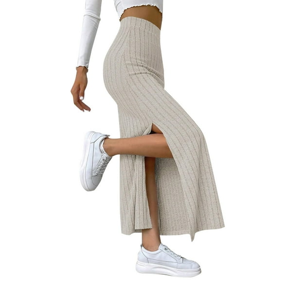 Bjutir Skirts For Women European And Spring And Summer Waisted Side Slit Slim Knitted Skirt Hakama