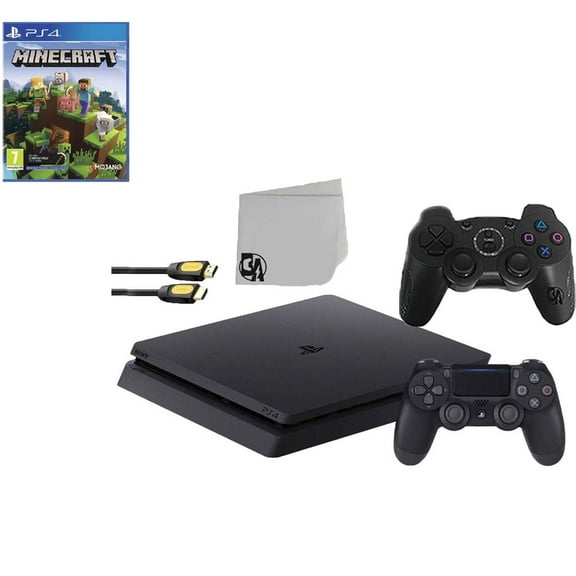 Restored Sony 2215B PlayStation 4 Slim 1TB Gaming Console Black 2 Controller Included with Minecraft Game BOLT AXTION Bundle (Refurbished)