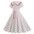 thumbnail image 3 of YYDGH Vintage Women 1950s Lapel Button Down Rockabilly Knot Front Swing Dress 50s Retro Hepburn Style A-Line Dresses Red M, 3 of 5
