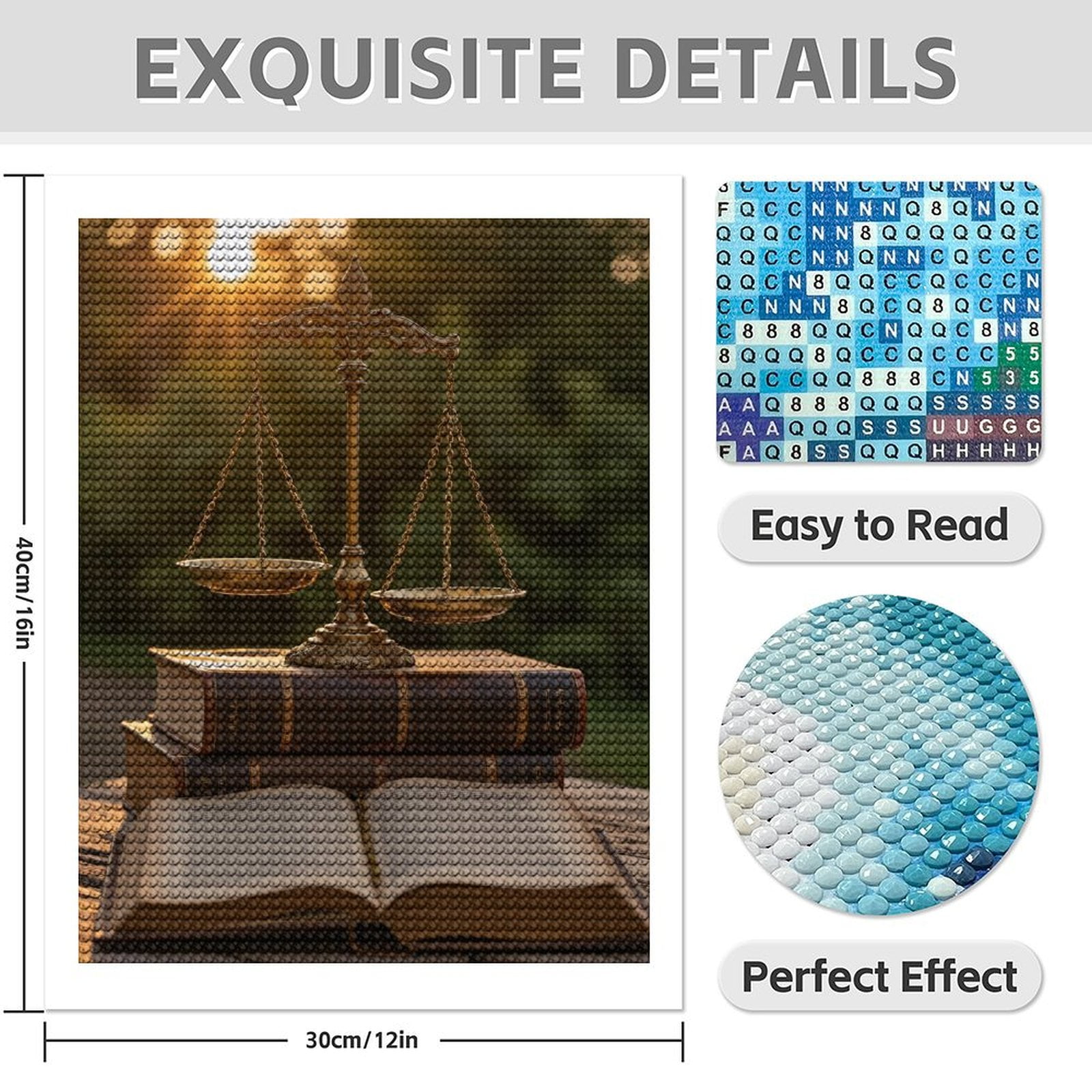 Diamond Art Kit for Adults, Scales Of Justice With Books Diamond Painting for Adults Beginners, DIY Diamond Art Painting Kits, 5D Diamond Painting Crafts for Home Decor 12x16 Frameless