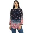 thumbnail image 4 of Phagun Women's Causal Floral Digital Printed Blue Long Sleeve Tunic Top Wear-4, 4 of 9