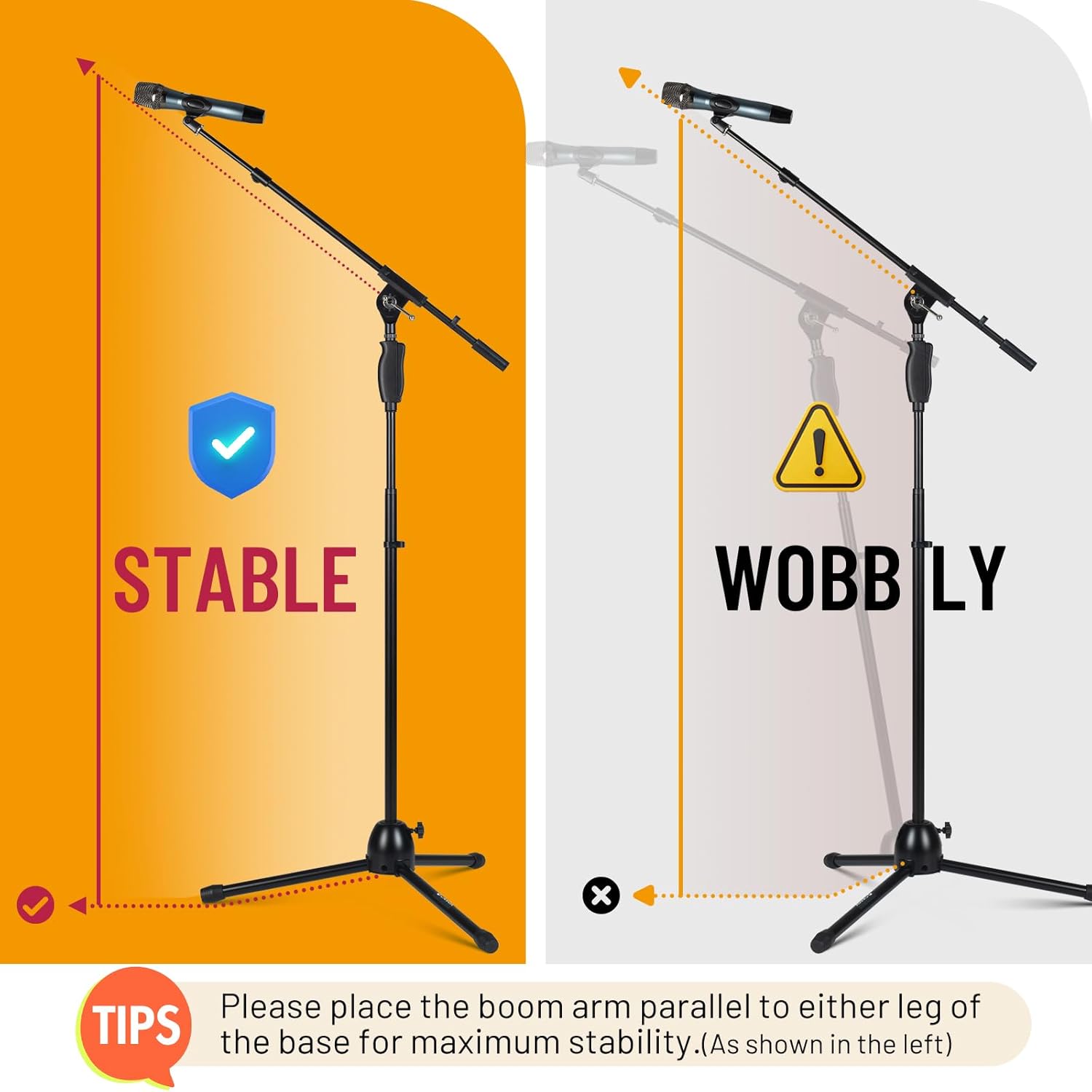 Tripod Microphone Stand with  Arm One-Button Release Floor Mic Stand Portable for Singing Performance Wedding Stage Meeting Live