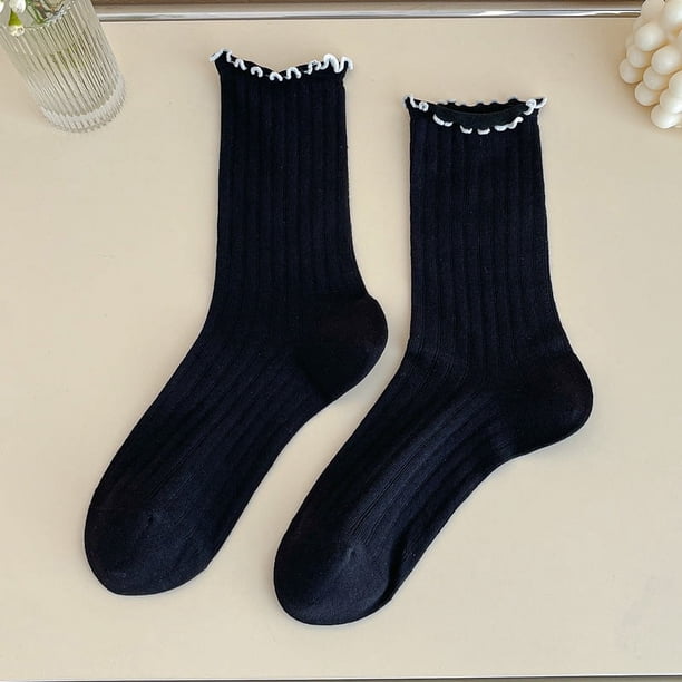 Nvzi 3 pares de calcetines de algodón para mujer, calcetines de vestir finos, suaves, cómodos y transpirables, calcetines por encima del tobillo para negocios (negro)