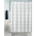 thumbnail image 4 of Polyester Fabric Modern Geometric Herringbone Print Shower Curtain with Reinforced Buttonholes for Master and Guest Bathroom - Machine Washable & Water Resistant - 72" x 72" - Gray/White, 4 of 5