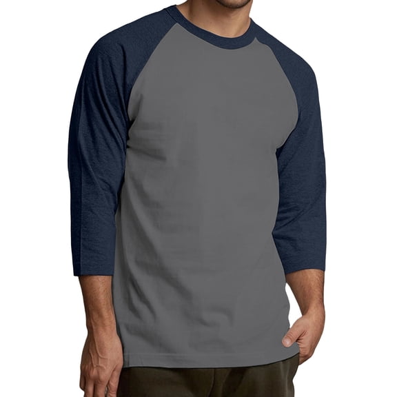 ZXLBBD Mens T Shirts Raglan 3/4 Sleeve Patchwork Color Workout Shirts Crew Neck Classic Fit Fall Layering Top T-Shirts for Man Casual,Blue,XL