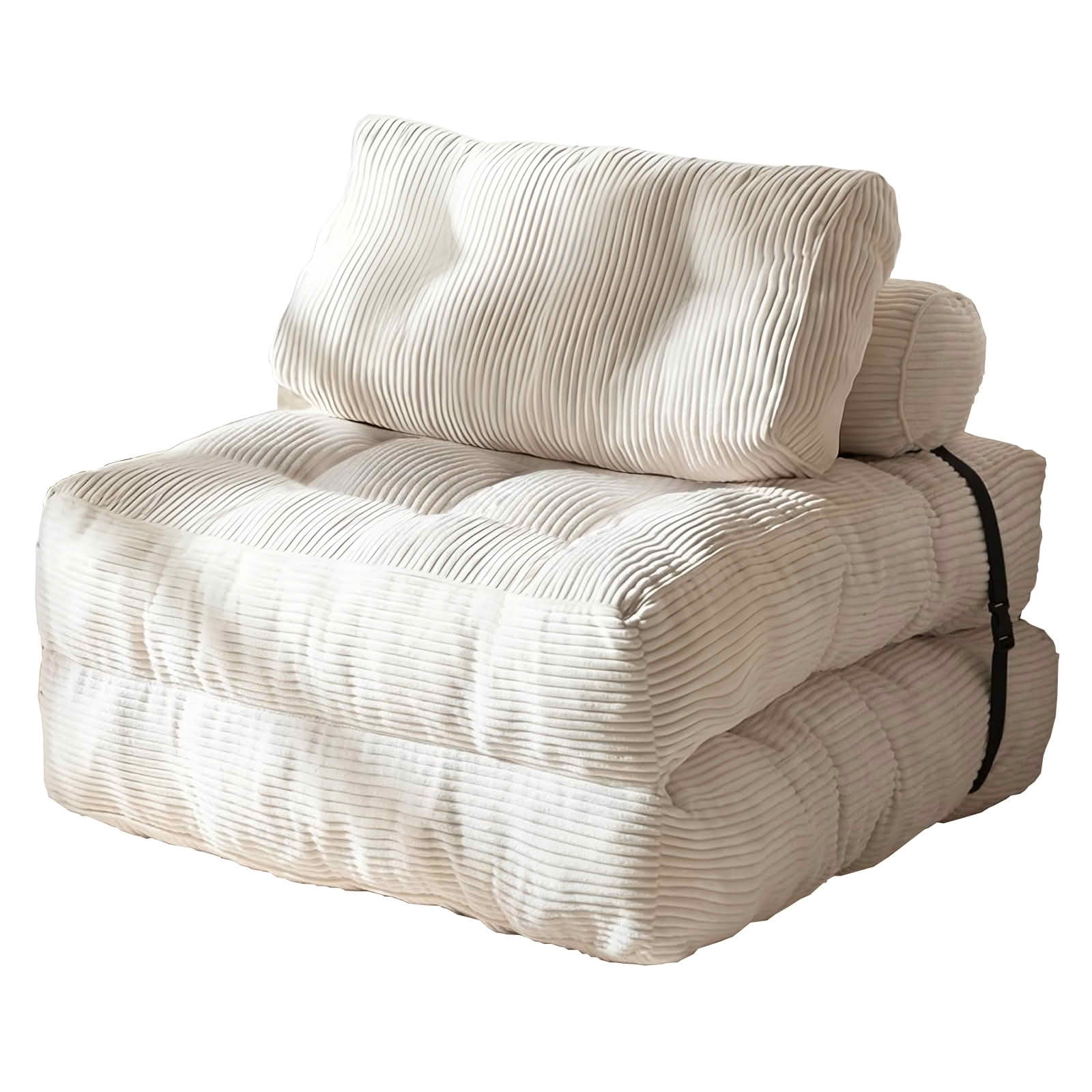 MAYEERTY Multifunctional 2-in-1 Convertible Single Sofa Bed, Modular Corduroy Floor Lounger for Compact Living Spaces，White