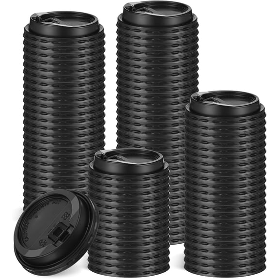 200 Count Coffee Cup Lids, Disposable Plastic Cup Lids for 10, 12, 16, 20 oz Paper Cups, Hot/Cold Drinking Cups Lid, 3.54 Inches/90 mm Diameter - Black