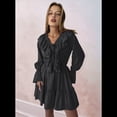 thumbnail image 4 of Vestido Corto Informal de Verano para Mujer, con Escote en V, Larga, Holgado, Cintura Alta, Plisado y Volantes Negro S, 4 of 8