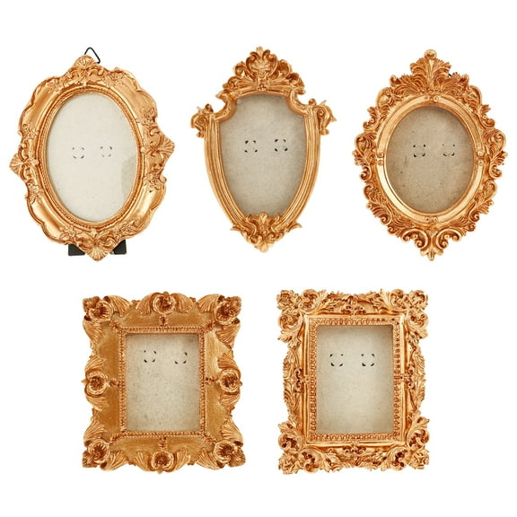 HKJUNFEI 5Pcs Vintage Gold Photo Frame with Resin Elegant Small Resin Photo Frame for Photography Wedding Tabletop Decoration