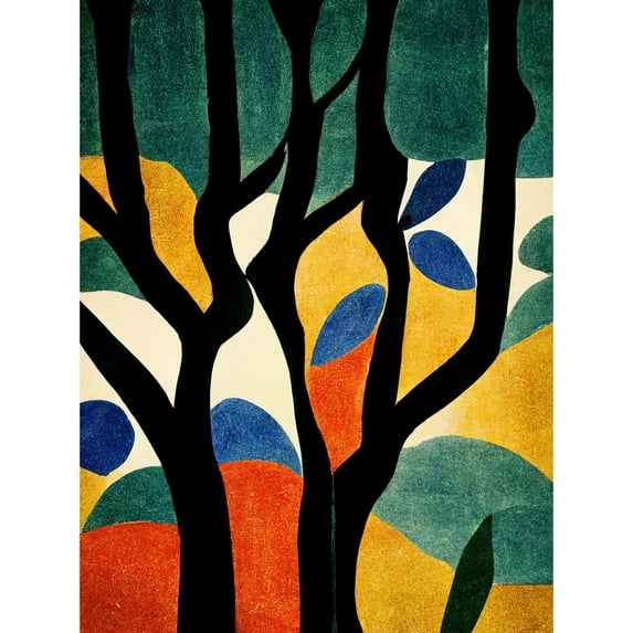 Simple Autumn Trees Orange on Blue Minimalist Matisse Style Painting Unframed Wall Art Print Poster Home Decor Premium