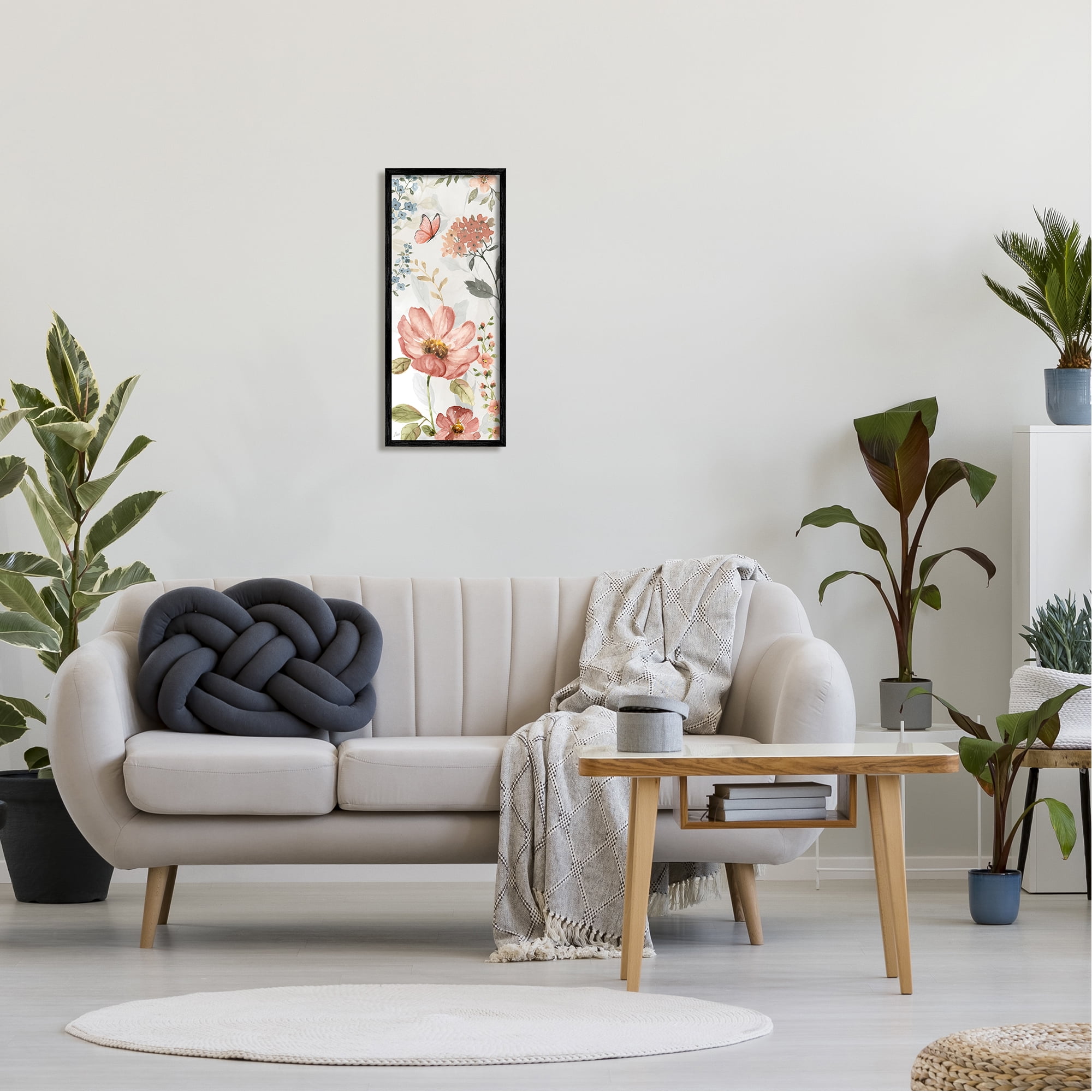 Stupell Industries Blossom & Butterfly Pattern Botanical & Floral Painting Black Framed Art Print Wall Art, 10 x 24
