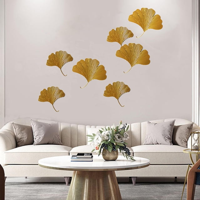 Hojas de ginkgo Escultura de pared Montado en la pared Hojas de ginkgo Adornos Colgante Hojas de ginkgo de hierro Decoración de pared para restaurante Pequeño Soledad Esculturas de pared de hojas
