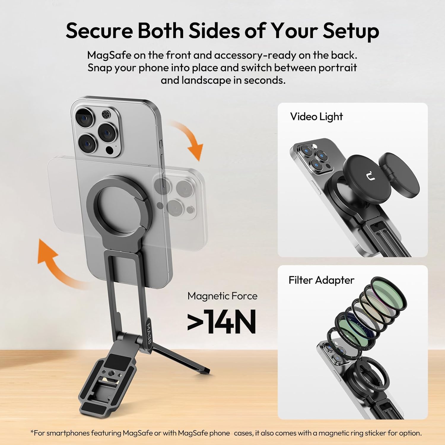 Ulanzi Magnetic Phone Tripod for iPhone, MA38 Portable Phone Holder Mini Tripod With Double-Sided Strong Magnetic