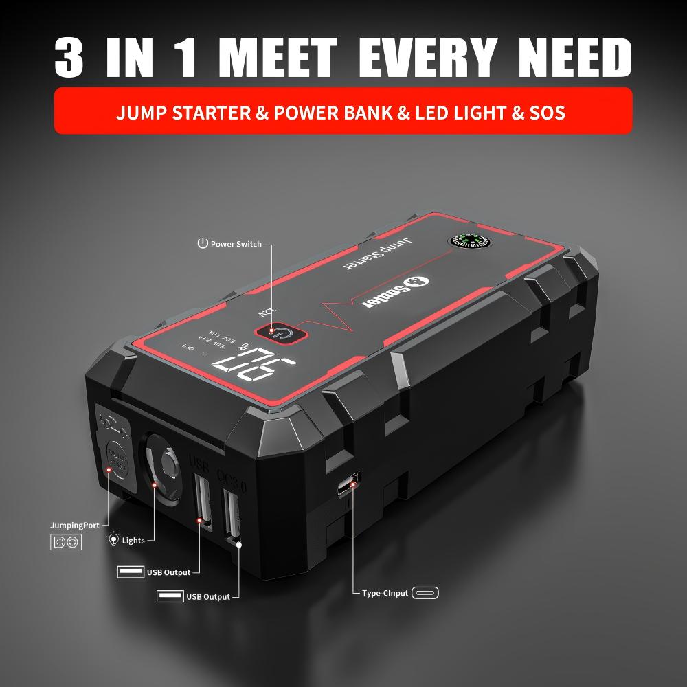 Soulor 3000A 12V Lithium Jump Starter with USB Power Bank photo 7