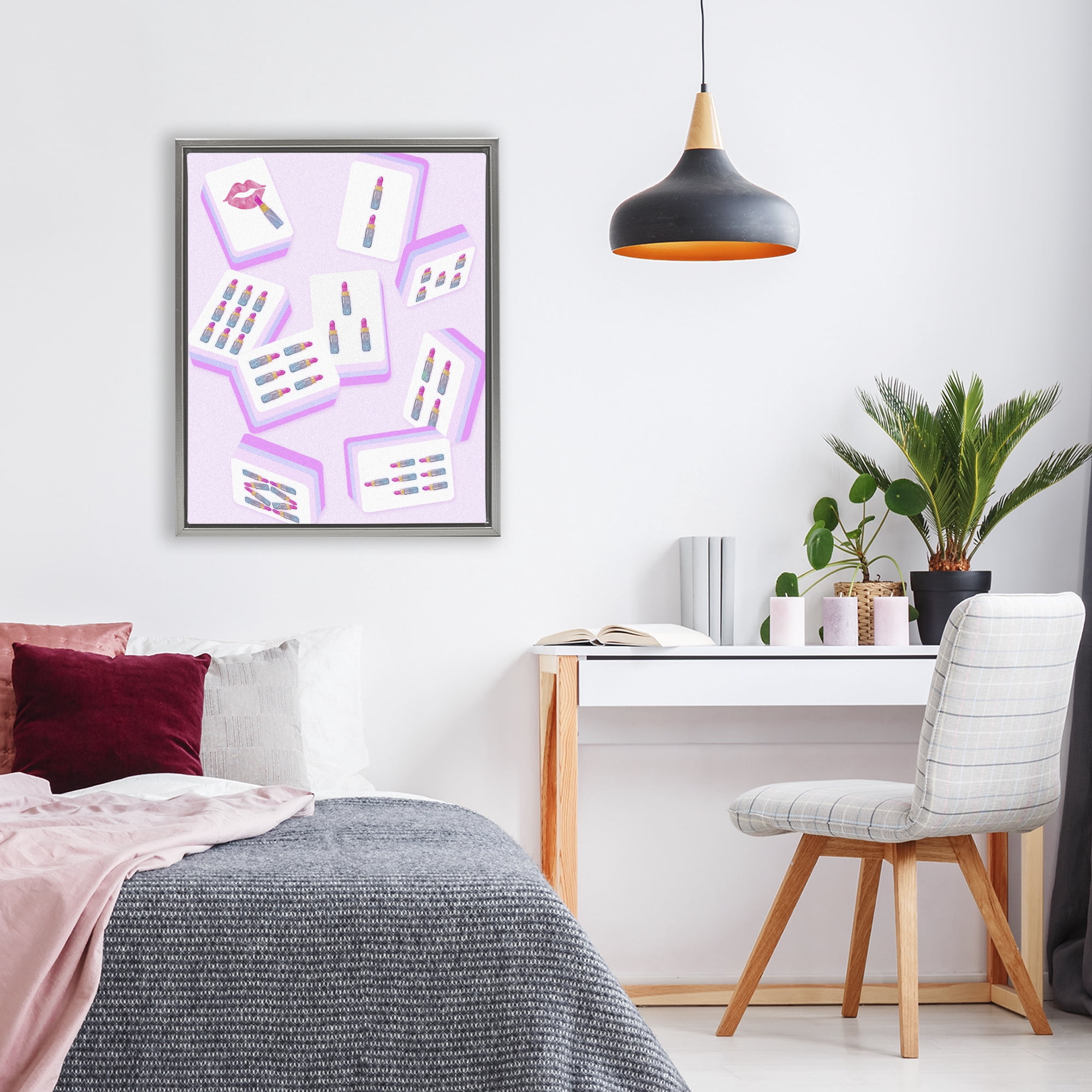 Stupell Industries Glam Lipstick Mahjong Tiles Gray Framed Floater Canvas Wall Art, design by Ziwei Li