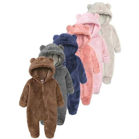 WIBACKER Newborn Baby Jumpsuit Bear Footed Hooded Fleece Rompers Long Sleeve Onesies Outwear Outfits