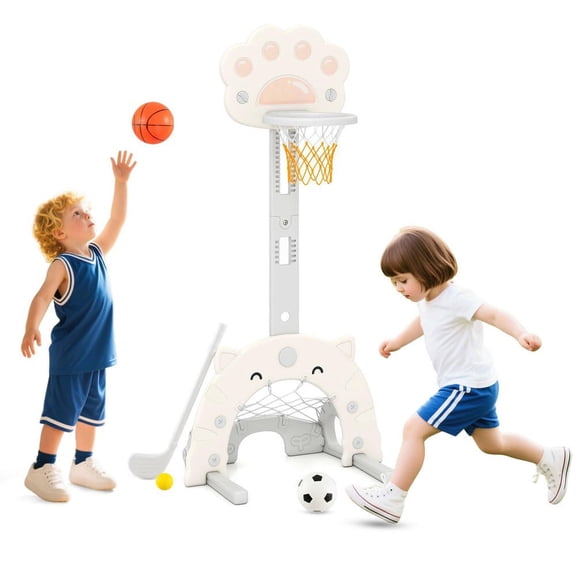 Resenkos 3 in 1 Kids Basketball Hoop with Basketball & Foldable Rim - Adjustable Indoor Outdoor Sports Toy - Gray   White