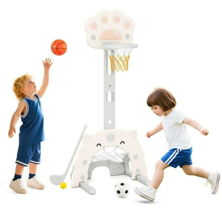 Resenkos 3 in 1 Kids Basketball Hoop with Basketball & Foldable Rim - Adjustable Indoor Outdoor Sports Toy - Gray + White