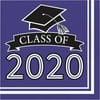 Class Of 2020 6 1/2" x 6 1/2" Folded Size 2 Ply Graduation Luncheon Napkins,Purple, Pack of 36, 10 Packs