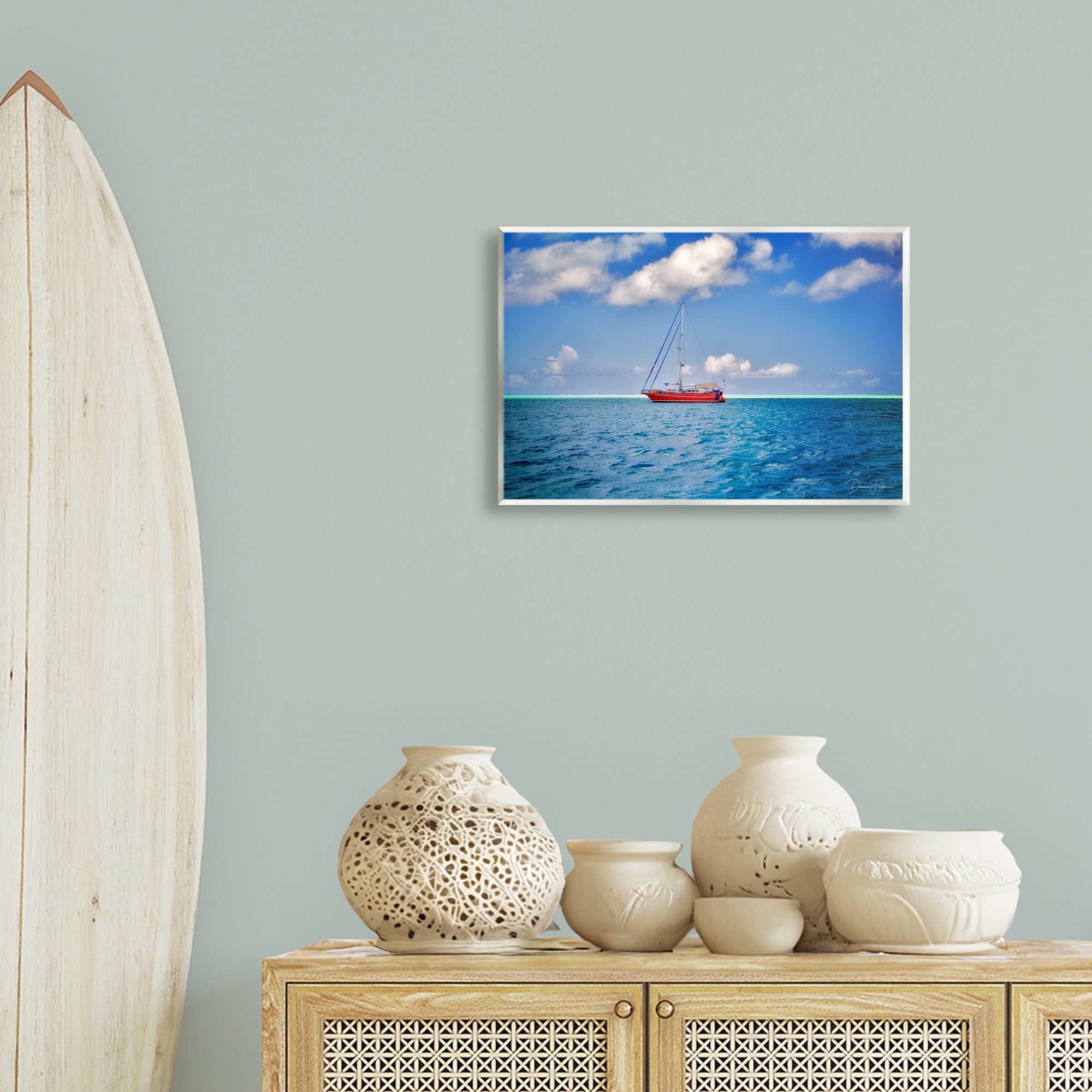 Stupell Industries Ship & Cloudy Sea Nautical & Beach Photography Unframed Art Print Wall Art, 19 x 13