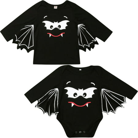 Newborn Baby Girls Boys Brothers & Sisters Halloween Bat Clothes Romper T-Shirt
