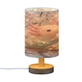 thumbnail image 2 of WOBOGO Axolotl Cherry Blossom Bedroom Table Lamp USB Power Connector Wooden Base Round Linen Shade For Living Room Desk, 2 of 7