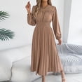 thumbnail image 6 of BRGZLK Ruffle Maxi Dress for Women Casual Fashion Solid Color Round Neck Shirred Waist-Cinching Pleated A Line Flowy Sundress Business Casual Modest Long Sleeve Dresses Khaki M, 6 of 6